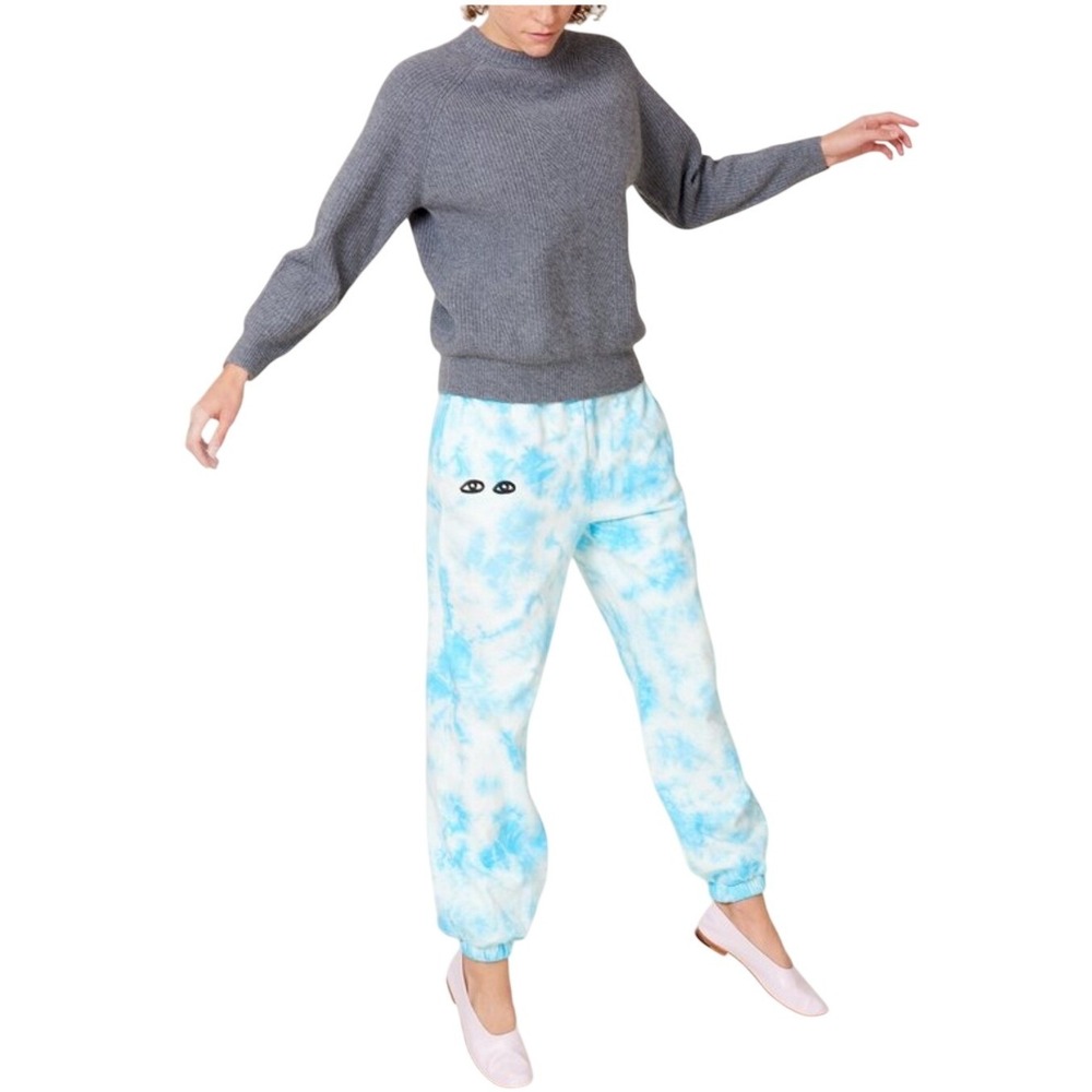 Anthopologie Clare V. Kallie Tie-Dye Joggers Light Blue Cotton Sweatpants XL NEW